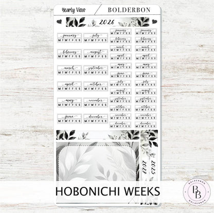 2026 YEARLY VIEW Hobonichi Weeks - Slate || Calendar Stickers, Year At A Glance, Monthly Header Sticker Kit