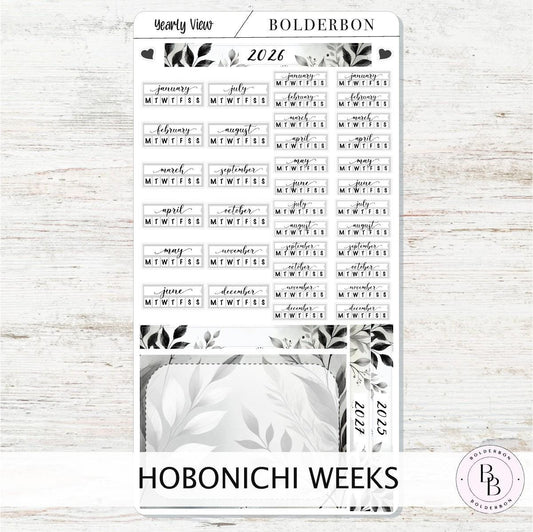 2026 YEARLY VIEW Hobonichi Weeks - Slate || Calendar Stickers, Year At A Glance, Monthly Header Sticker Kit