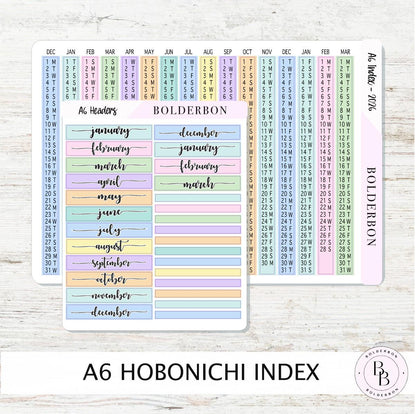 2026 A6 HOBONICHI Index - Colorful || Monthly Headers, Calendar Stickers, Year At A Glance, Hobonichi Techo Original, Hon, Avec, Day Free