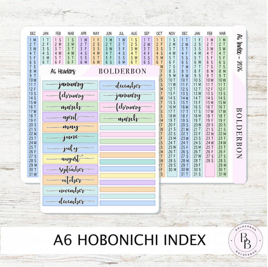 2026 A6 HOBONICHI Index - Colorful || Monthly Headers, Calendar Stickers, Year At A Glance, Hobonichi Techo Original, Hon, Avec, Day Free