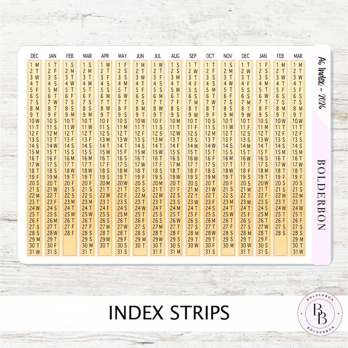2026 A6 HOBONICHI Index - Marigold || Monthly Headers, Calendar Stickers, Year At A Glance, Hobonichi Techo Original, Hon, Avec, Day Free
