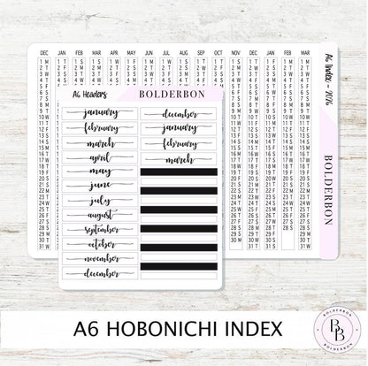 2026 A6 HOBONICHI Index - Slate || Monthly Headers, Calendar Stickers, Year At A Glance, Hobonichi Techo Original, Hon, Avec, Day Free