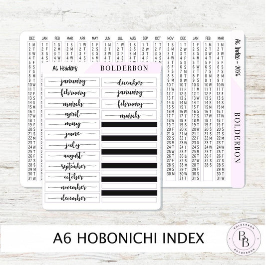 2026 A6 HOBONICHI Index - Slate || Monthly Headers, Calendar Stickers, Year At A Glance, Hobonichi Techo Original, Hon, Avec, Day Free