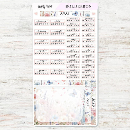 2026 YEARLY VIEW Hobonichi Weeks - Meadow || Calendar Stickers, Year At A Glance, Monthly Header Sticker Kit