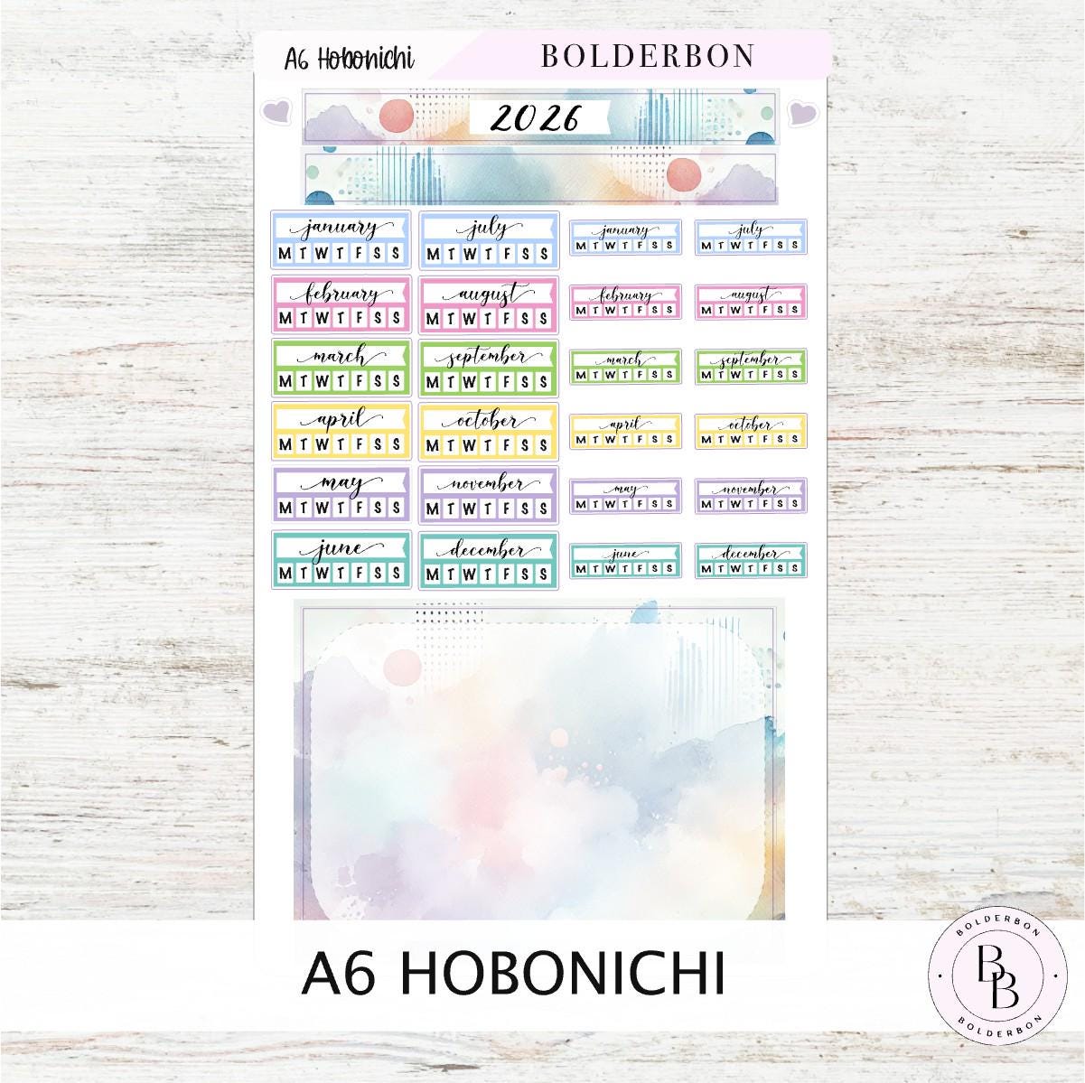 A6 HOBONICHI Yearly View - Colorful || Monthly Headers, Calendar Stickers, Year At A Glance, Hobonichi Weeks Kit