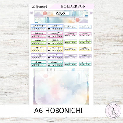 A6 HOBONICHI Yearly View - Colorful || Monthly Headers, Calendar Stickers, Year At A Glance, Hobonichi Weeks Kit