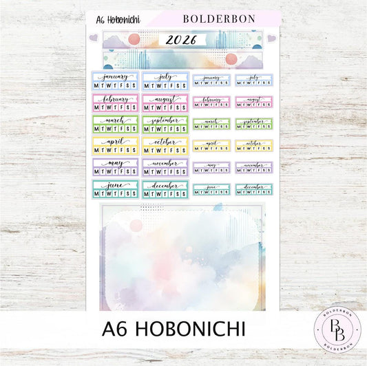 A6 HOBONICHI Yearly View - Colorful || Monthly Headers, Calendar Stickers, Year At A Glance, Hobonichi Weeks Kit