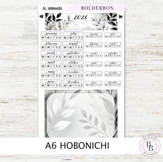 A6 HOBONICHI Yearly View - SLATE || Monthly Headers, Calendar Stickers, Year At A Glance, Hobonichi Weeks Kit