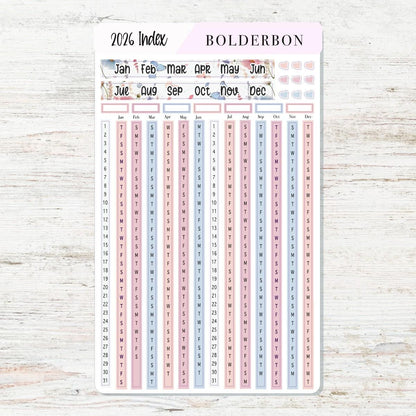 2026 YEARLY INDEX Hobonichi Weeks - MEADOW || Date Strips, Monthly Headers, Calendar Stickers, Year At A Glance, Hobonichi Weeks Kit