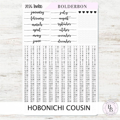 2026 HOBONICHI COUSIN Yearly Index Date Strips - Slate || A5 Cousin, Day Free, Monthly Headers, Calendar Stickers, Year At A Glance