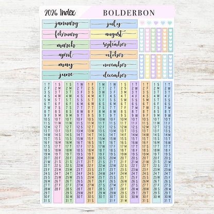 2026 HOBONICHI COUSIN Yearly Index Date Strips - Colorful || A5 Cousin, Day Free, Monthly Headers, Calendar Stickers, Year At A Glance