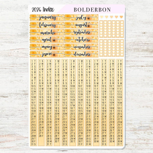 2026 HOBONICHI COUSIN Yearly Index Date Strips - Marigold || A5 Cousin, Day Free, Monthly Headers, Calendar Stickers, Year At A Glance