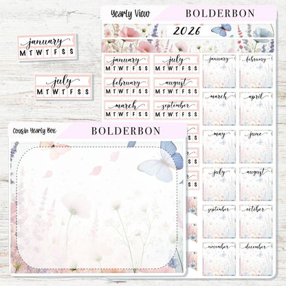 2026 HOBONICHI COUSIN Yearly View || Meadow Calendar Stickers, Year At A Glance, A5 Monthly Header Stickers