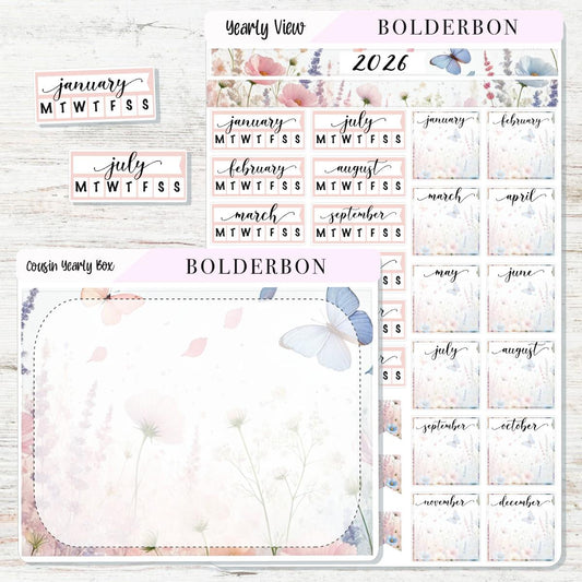 2026 HOBONICHI COUSIN Yearly View || Meadow Calendar Stickers, Year At A Glance, A5 Monthly Header Stickers