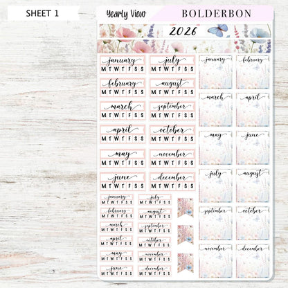 2026 HOBONICHI COUSIN Yearly View || Meadow Calendar Stickers, Year At A Glance, A5 Monthly Header Stickers