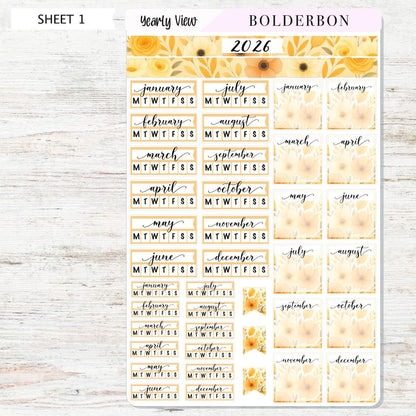 2026 HOBONICHI COUSIN Yearly View || Marigold Calendar Stickers, Year At A Glance, A5 Monthly Header Stickers