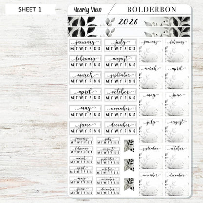 2026 HOBONICHI COUSIN Yearly View || Classic Calendar Stickers, Year At A Glance, A5 Monthly Header Stickers