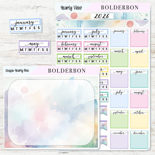 2026 HOBONICHI COUSIN Yearly View || Colorful Calendar Stickers, Year At A Glance, A5 Monthly Header Stickers
