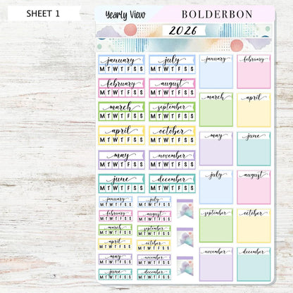 2026 HOBONICHI COUSIN Yearly View || Colorful Calendar Stickers, Year At A Glance, A5 Monthly Header Stickers