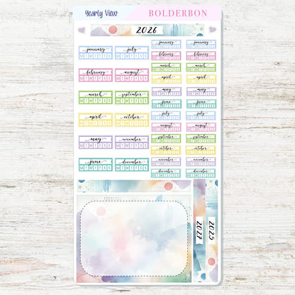 2026 YEARLY VIEW Hobonichi Weeks - Colorful || Calendar Stickers, Year At A Glance, Monthly Header Sticker Kit