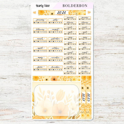 2026 YEARLY VIEW Hobonichi Weeks - Marigold || Calendar Stickers, Year At A Glance, Monthly Header Sticker Kit
