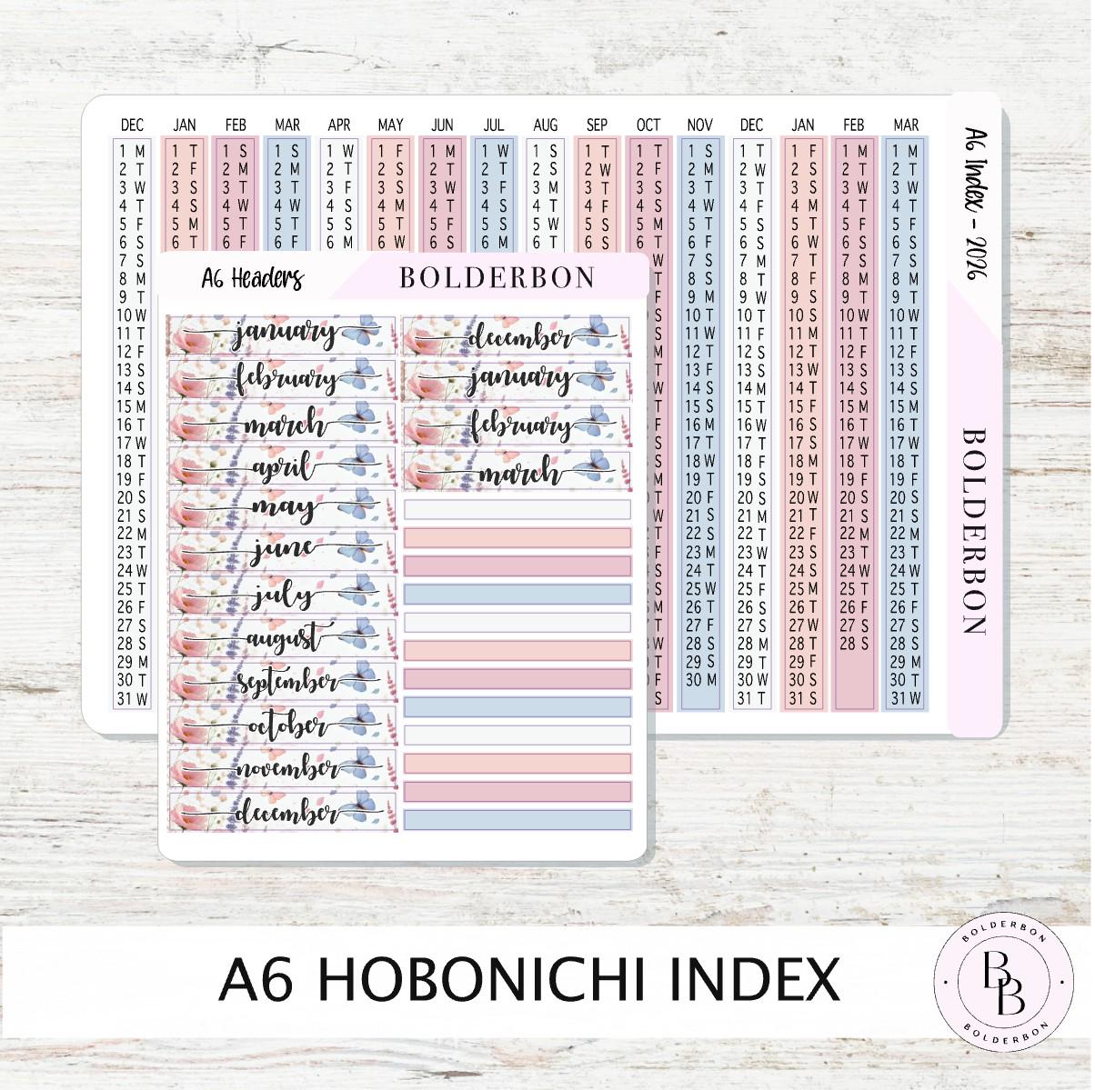 2026 A6 HOBONICHI Index - Meadow || Monthly Headers, Calendar Stickers, Year At A Glance, Hobonichi Techo Original, Hon, Avec, Day Free