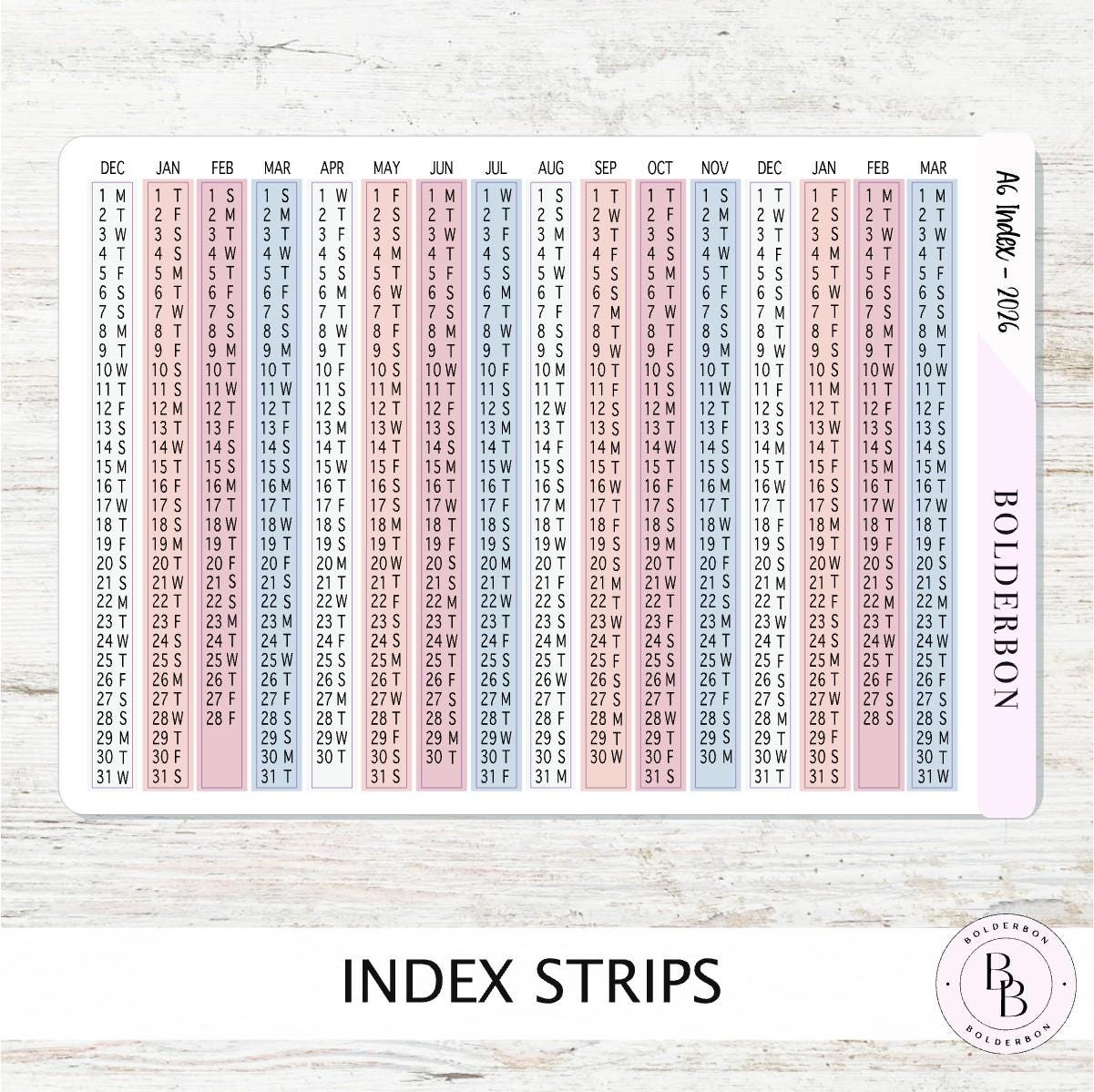 2026 A6 HOBONICHI Index - Meadow || Monthly Headers, Calendar Stickers, Year At A Glance, Hobonichi Techo Original, Hon, Avec, Day Free