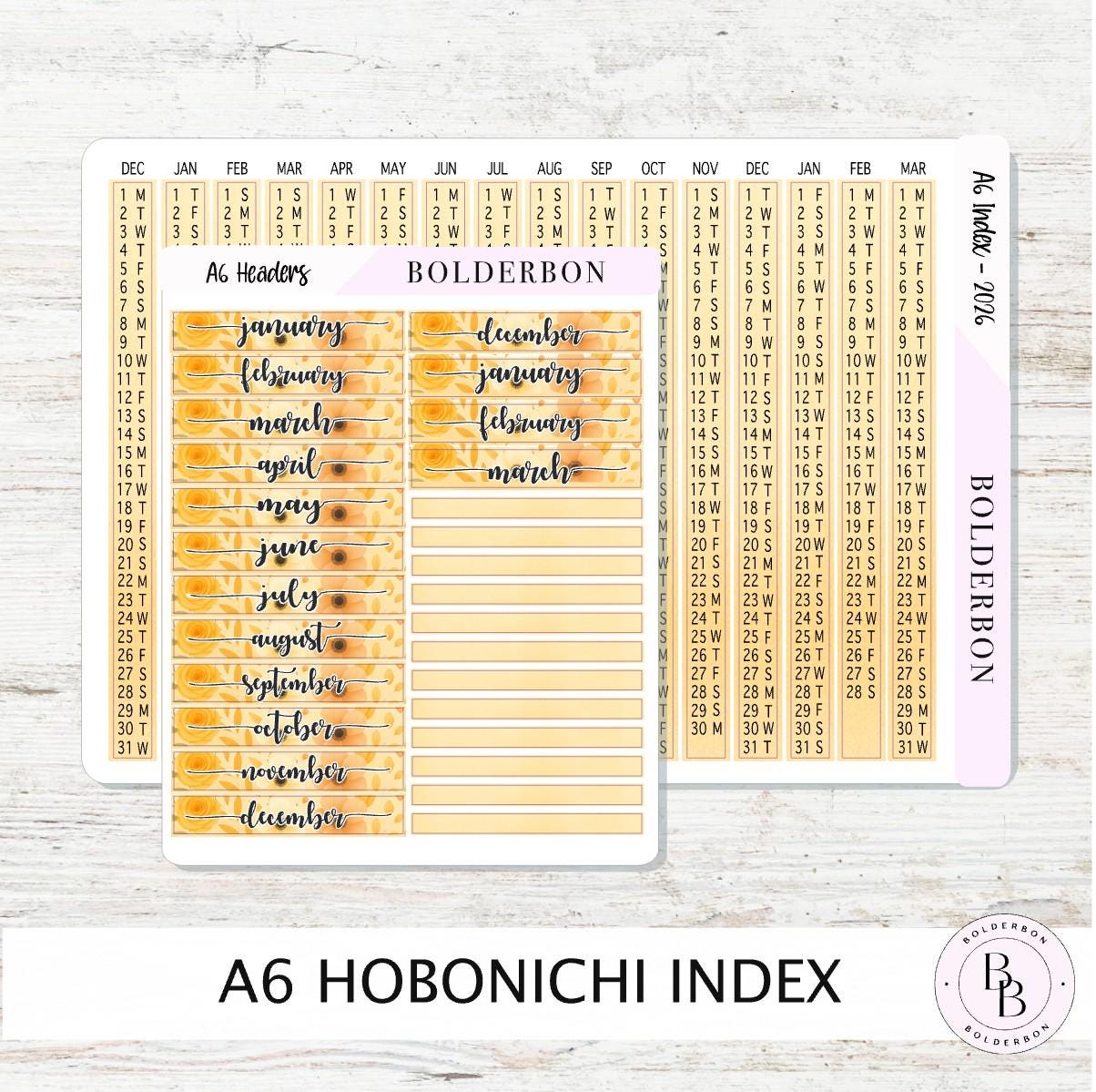 2026 A6 HOBONICHI Index - Marigold || Monthly Headers, Calendar Stickers, Year At A Glance, Hobonichi Techo Original, Hon, Avec, Day Free