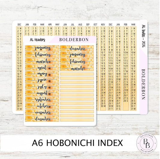 2026 A6 HOBONICHI Index - Marigold || Monthly Headers, Calendar Stickers, Year At A Glance, Hobonichi Techo Original, Hon, Avec, Day Free