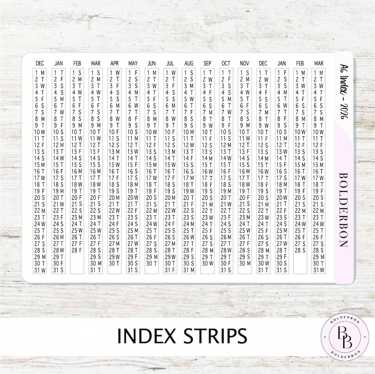 2026 A6 HOBONICHI Index - Slate || Monthly Headers, Calendar Stickers, Year At A Glance, Hobonichi Techo Original, Hon, Avec, Day Free