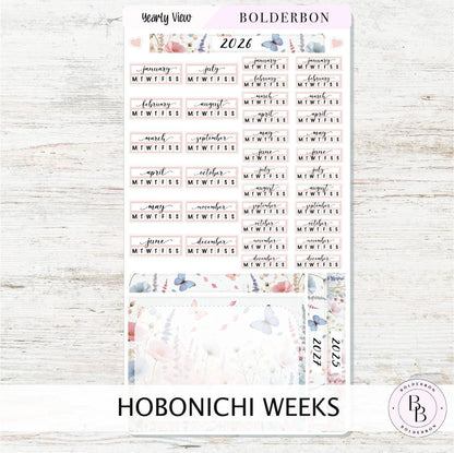 2026 YEARLY VIEW Hobonichi Weeks - Meadow || Calendar Stickers, Year At A Glance, Monthly Header Sticker Kit