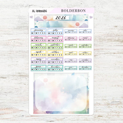 A6 HOBONICHI Yearly View - Colorful || Monthly Headers, Calendar Stickers, Year At A Glance, Hobonichi Weeks Kit