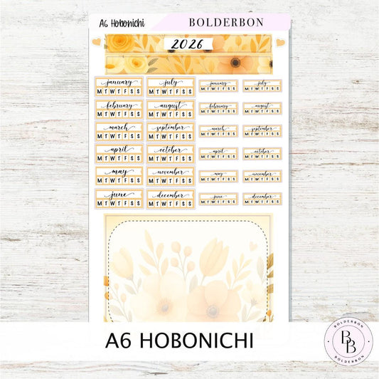A6 HOBONICHI Yearly View - Marigold || Monthly Headers, Calendar Stickers, Year At A Glance, Hobonichi Weeks Kit