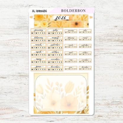 A6 HOBONICHI Yearly View - Marigold || Monthly Headers, Calendar Stickers, Year At A Glance, Hobonichi Weeks Kit