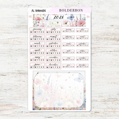 A6 HOBONICHI Yearly View - Meadow || Monthly Headers, Calendar Stickers, Year At A Glance, Hobonichi Weeks Kit