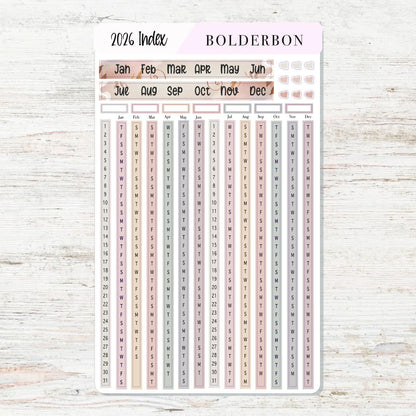 2026 YEARLY INDEX Hobonichi Weeks - Aesthetic || Date Strips, Monthly Headers, Calendar Stickers, Year At A Glance, Hobonichi Weeks Kit