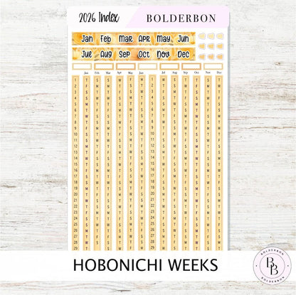 2026 YEARLY INDEX Hobonichi Weeks - Marigold || Date Strips, Monthly Headers, Calendar Stickers, Year At A Glance, Hobonichi Weeks Kit