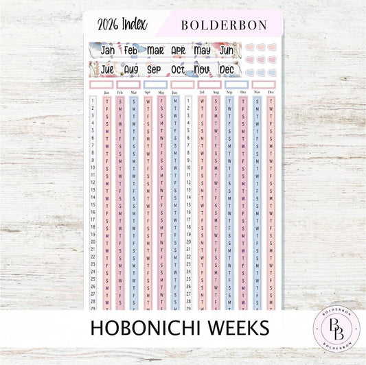 2026 YEARLY INDEX Hobonichi Weeks - MEADOW || Date Strips, Monthly Headers, Calendar Stickers, Year At A Glance, Hobonichi Weeks Kit