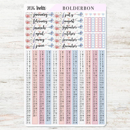 2026 HOBONICHI COUSIN Yearly Index Date Strips - Meadow || A5 Cousin, Day Free, Monthly Headers, Calendar Stickers, Year At A Glance