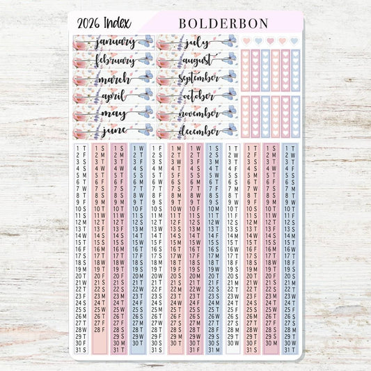 2026 HOBONICHI COUSIN Yearly Index Date Strips - Meadow || A5 Cousin, Day Free, Monthly Headers, Calendar Stickers, Year At A Glance