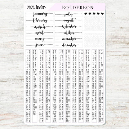 2026 HOBONICHI COUSIN Yearly Index Date Strips - Slate || A5 Cousin, Day Free, Monthly Headers, Calendar Stickers, Year At A Glance
