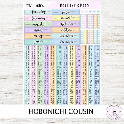 2026 HOBONICHI COUSIN Yearly Index Date Strips - Colorful || A5 Cousin, Day Free, Monthly Headers, Calendar Stickers, Year At A Glance