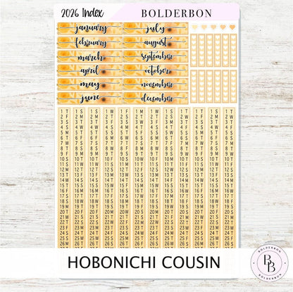 2026 HOBONICHI COUSIN Yearly Index Date Strips - Marigold || A5 Cousin, Day Free, Monthly Headers, Calendar Stickers, Year At A Glance