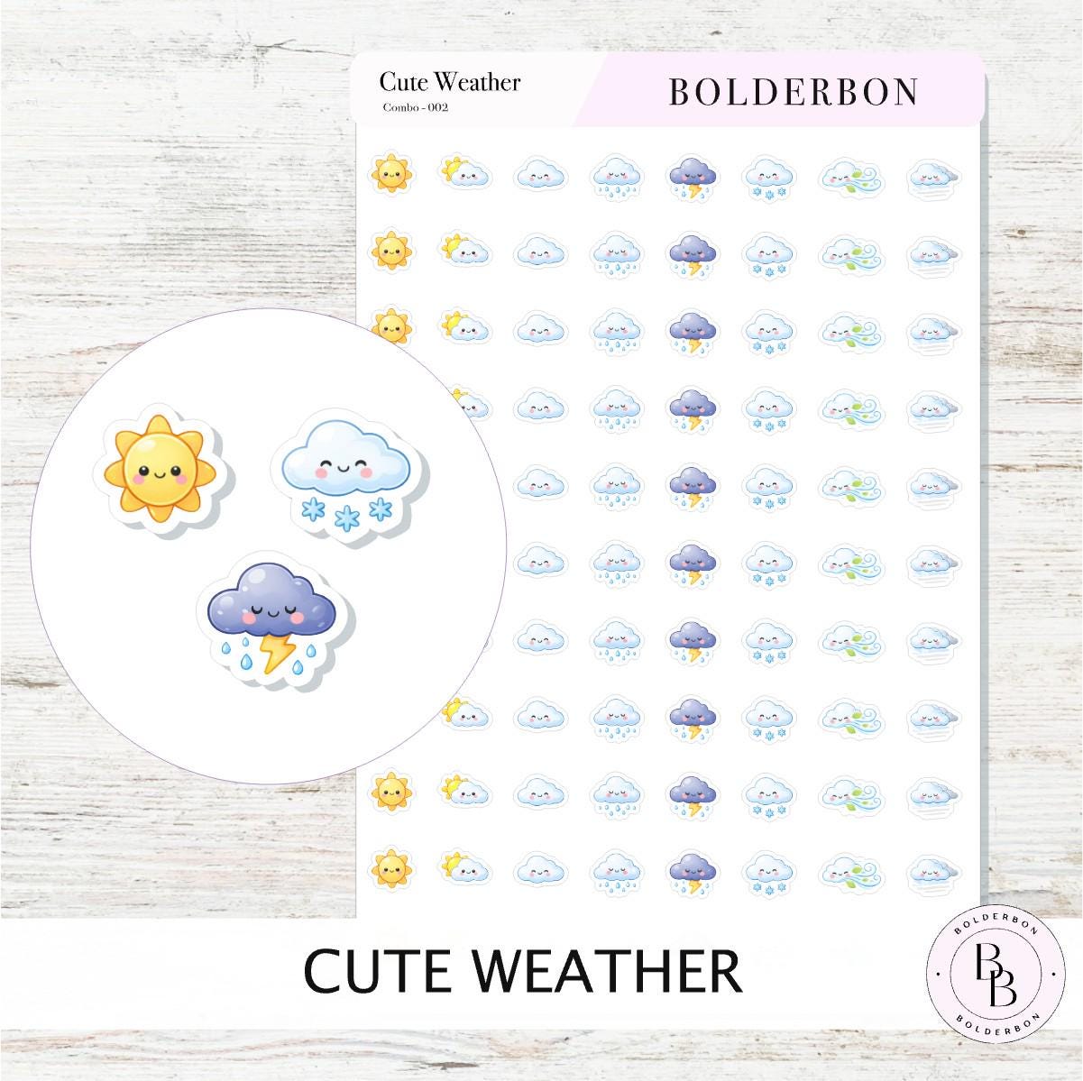 Cute Weather Icons || Planner Stickers, Colorful, Forecast Stickers
