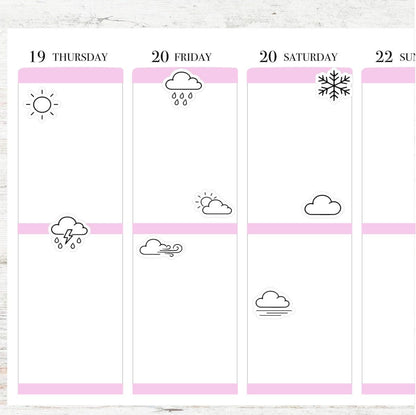 Minimal Weather Icons || Planner Stickers, Black and White Forecast Stickers