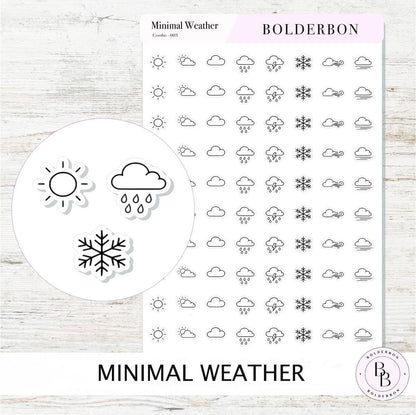 Minimal Weather Icons || Planner Stickers, Black and White Forecast Stickers