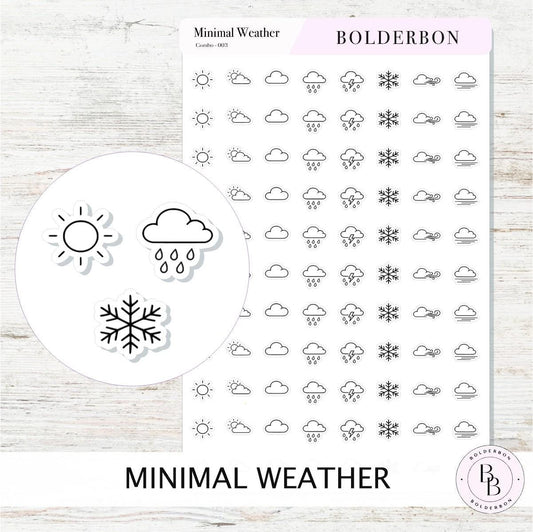 Minimal Weather Icons || Planner Stickers, Black and White Forecast Stickers