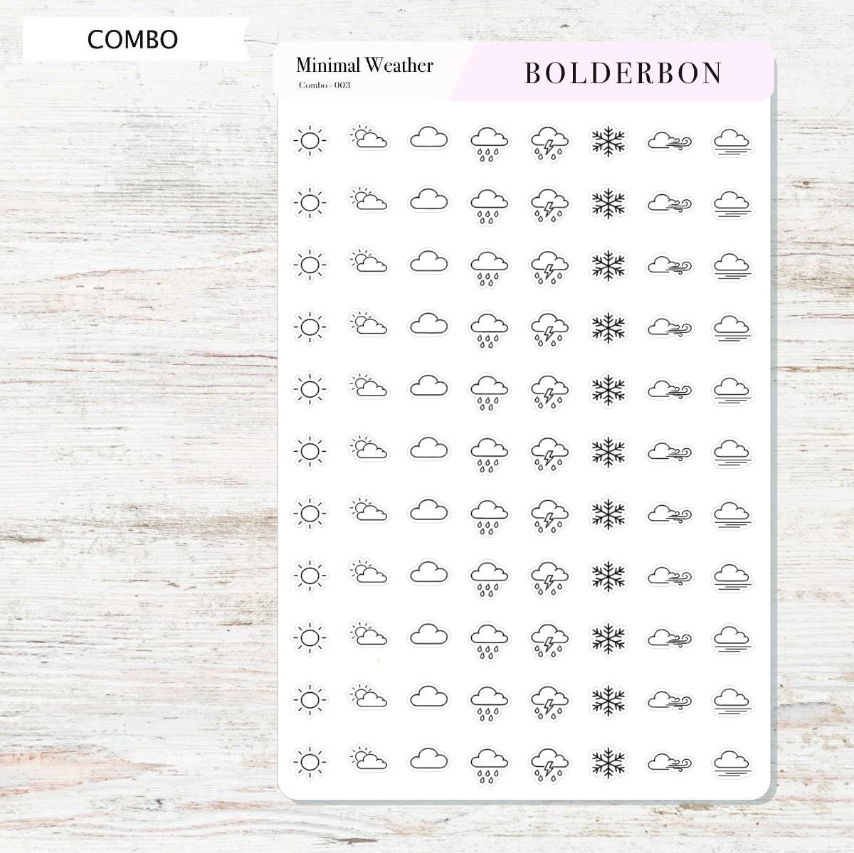 Minimal Weather Icons || Planner Stickers, Black and White Forecast Stickers