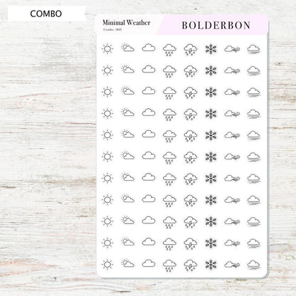 Minimal Weather Icons || Planner Stickers, Black and White Forecast Stickers