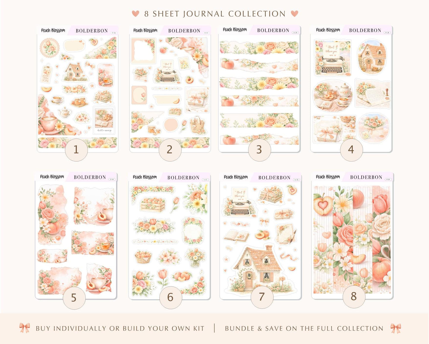 PEACH BLOSSOM Journal Sticker Kit || Floral Aesthetic Planner Stickers, Cottagecore Vibe